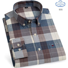 100% Pure Cotton Oxford Long Sleeve  Plaid Shirt