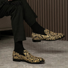 Stud Crystal Gold Shoes Embroidery Comfort Loafers Floral Flats Shoes