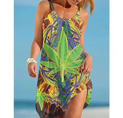 Vintage Green Leaf Print Dresses