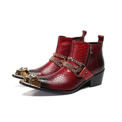 Ankle Boot Genuine Leather Mens Chelsea Crocodile Pattern