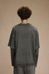 Dirty, dyed and worn fake two long-sleeved T-shirts