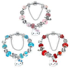 Anime Sanrio Charms Hello Kitty Bracelet Kawaii Pink Kitty Cat Pandant Bangle Diy Bracelet for Girl y2k Accessories Gifts