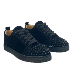 Spiked Black Suede Genuine Leather Toecap Rivets Flats Sneaker