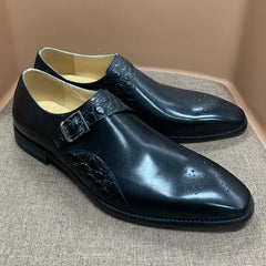 Luxury Alligator Print Handmade Genuine Calf Leather Monk Strap Shoes