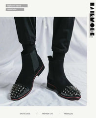 Handmade Chelsea Boots Flock Rivet Square Short Boots