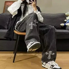 American Style Vintage Hip Hop Straight Leg Loose Fit Jeans