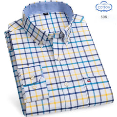 100% Pure Cotton Oxford Long Sleeve  Plaid Shirt