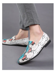 Classic Snake Pattern Loafers Breathable Leather Men's Footwear