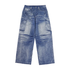 Retro Washed Worn Jeans  Straight Mopping Y2K Pants