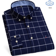 100% Pure Cotton Oxford Long Sleeve  Plaid Shirt