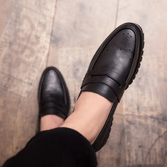 Brogue Carving Penny Loafers Slip on Leather shoes