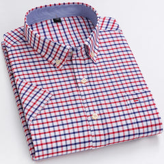 100% Pure Cotton  Oxford Short Sleeve Square Collar Solid Plaid Striped Shirt