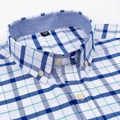 100% Pure Cotton  Oxford Short Sleeve Square Collar Solid Plaid Striped Shirt