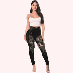 Designer Denim Waist Ripped Jeans
