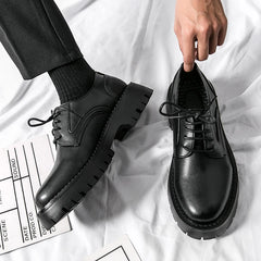 Thick Platform Black Leather Loafers Shoes