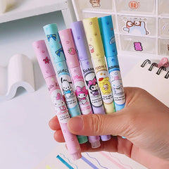 6Pcs Sanrio Highlighter Pen Set Kawaii Hello Kitty Kuromi Melody Cinnamoroll Art Fluorescent Markers Pens School Office Statione