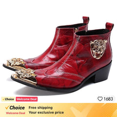 Ankle Boot Genuine Leather Mens Chelsea Crocodile Pattern