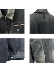 Heavy Duty Washed Vintage Leather Collar Jacket