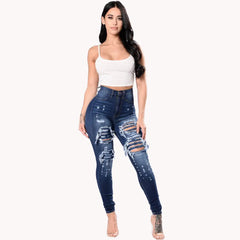 Designer Denim Waist Ripped Jeans