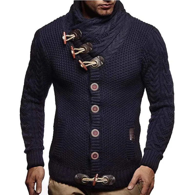 High-neck Sweater Knitted Thick Wool Button Top Retro Slim Fit
