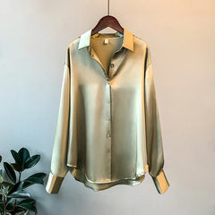 Overshirt Satin Female Clothing Elegant Style Luxury Designer Blouse