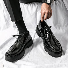 Thick Platform Black Leather Loafers Shoes