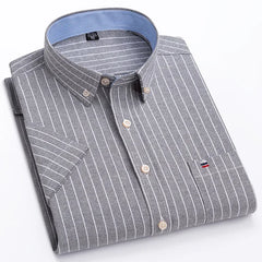 100% Pure Cotton  Oxford Short Sleeve Square Collar Solid Plaid Striped Shirt