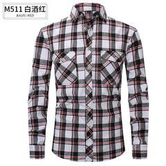 Brushed Plaid Cotton Long Sleeve Shirt