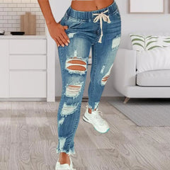 Stretch Skinny Ripped Hole Washed Denim Pants