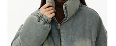 Retro American Neutral Denim Blue down Cotton Jacket
