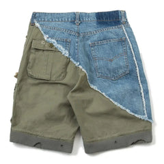 Old Ripped Workwear Fifth Pants Stitching Men's Overalls