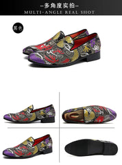 Embroidered Floral Loafers Men Smoking Slippers British Style
