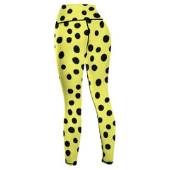 Lemon Black Dots Pattern Leggings