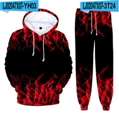 Colorful Flame 3D Print kids Tracksuit Set Casual Hoodie+Pants 2pcs Sets