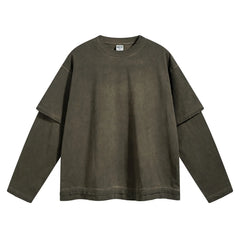 Dirty, dyed and worn fake two long-sleeved T-shirts