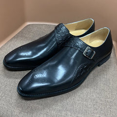 Luxury Alligator Print Handmade Genuine Calf Leather Monk Strap Shoes