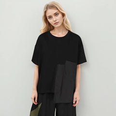 Round Neck Short Sleeve Solid PatchworkT Shirts