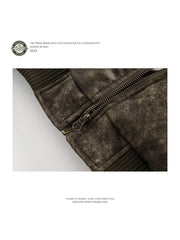 American PU Leather Distressed Cotton Jacket