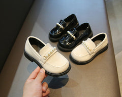 Leather Kids Black Loafers Slip-on Children