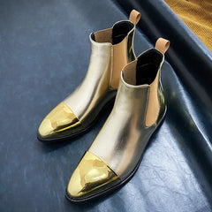 Gold Chelsea Boots PU Ankle Boots High Top  Golden Shoes