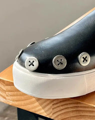 Genuine Leather Thick Sole Street Trendy Button Mule Shoes Slip on Loafers
