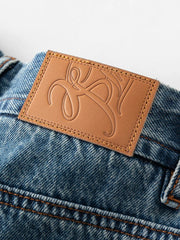 100% Cotton Cropped Jeans  Waist Straight Leg Denim Blue Pants
