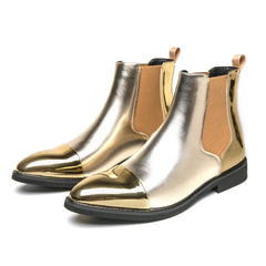 Gold Chelsea Boots PU Ankle Boots High Top  Golden Shoes