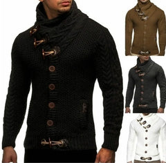 High-neck Sweater Knitted Thick Wool Button Top Retro Slim Fit
