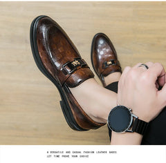 British Style New Emerald Pointed Leather Shoes Slip-On Loafer Black Hombre