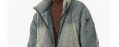 Retro American Neutral Denim Blue down Cotton Jacket