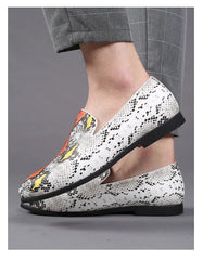 Classic Snake Pattern Loafers Breathable Leather Men's Footwear