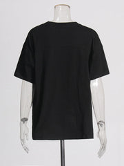 Round Neck Short Sleeve Solid PatchworkT Shirts
