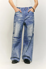 Retro Washed Worn Jeans  Straight Mopping Y2K Pants