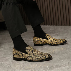 Stud Crystal Gold Shoes Embroidery Comfort Loafers Floral Flats Shoes